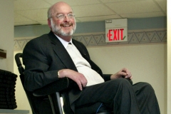 THURSDAY, APRIL 29, 2004- David B. Gray, Ph.D,a professor and researcher for the Washington University School of Medicine demonstrates "balance function" on his new INDEPENDENCE iBOT 3000 Mobility System Thursday afternoon during a press conference at the Enabling Mobility Center in University City.  Gray is the  first person in Missouri to recieve an iBOT which gives the user the ability to climb stairs and curbs, raise up to eye-level, and navigate many types of uneven terrain. PHOTO BY STEPHANIE S. CORDLE